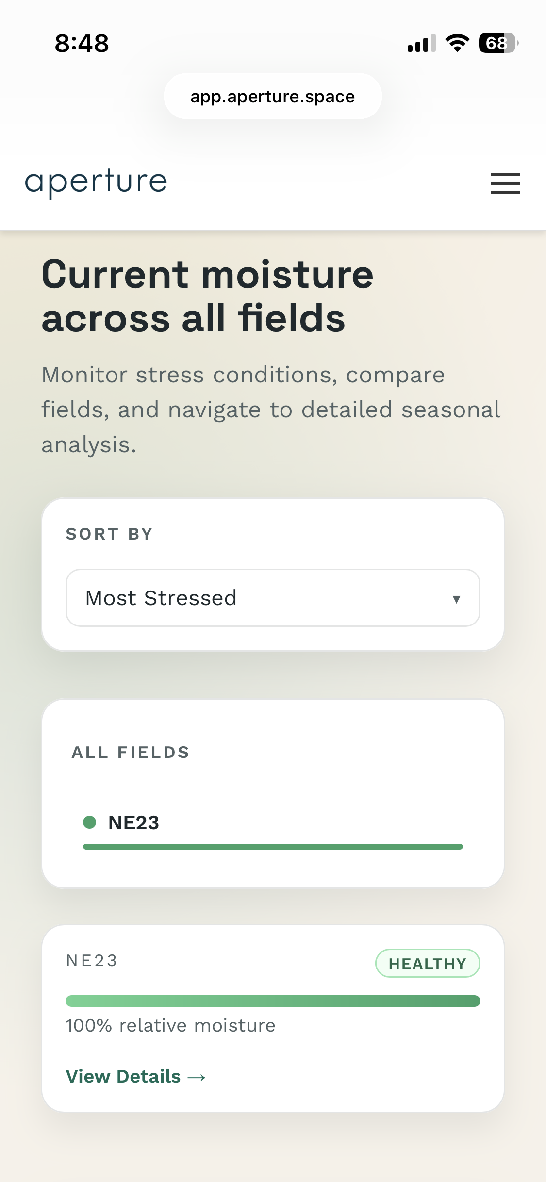 Field status dashboard screenshot